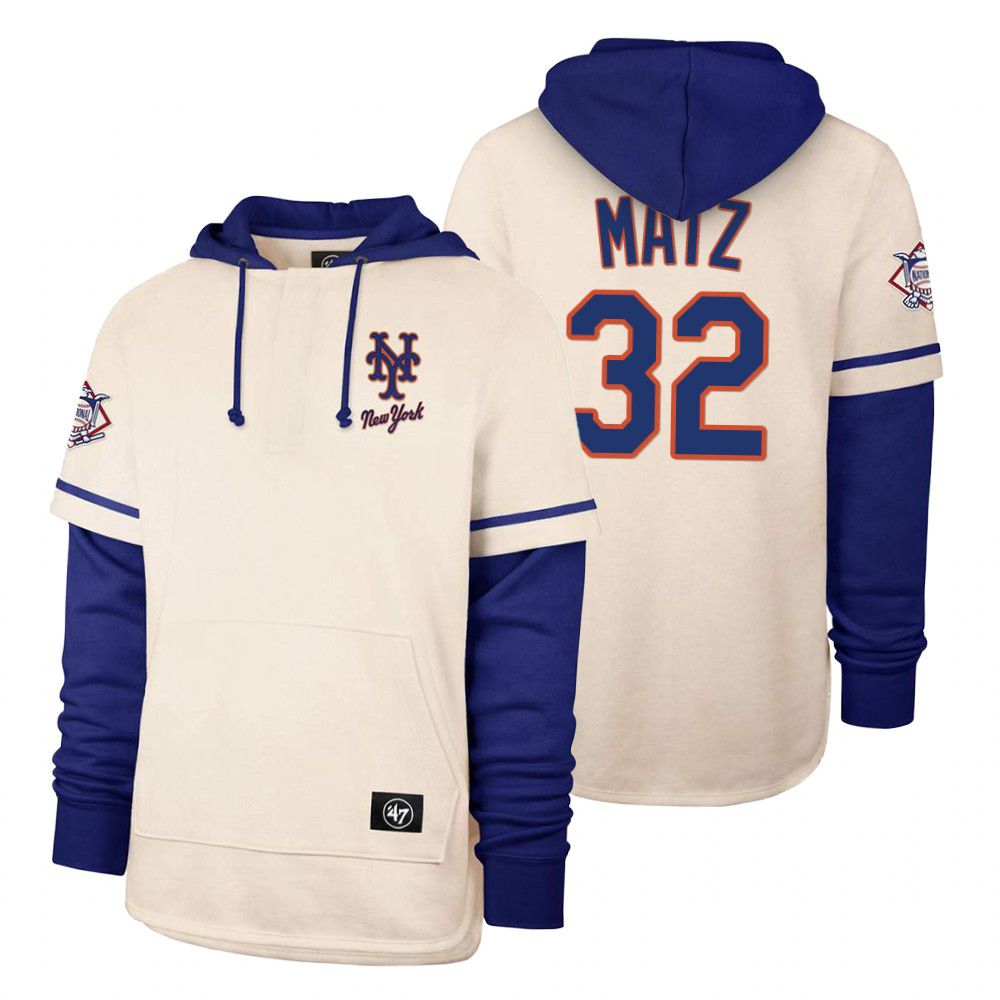 Men New York Mets #32 Matz Cream 2021 Pullover Hoodie MLB Jersey->new york mets->MLB Jersey